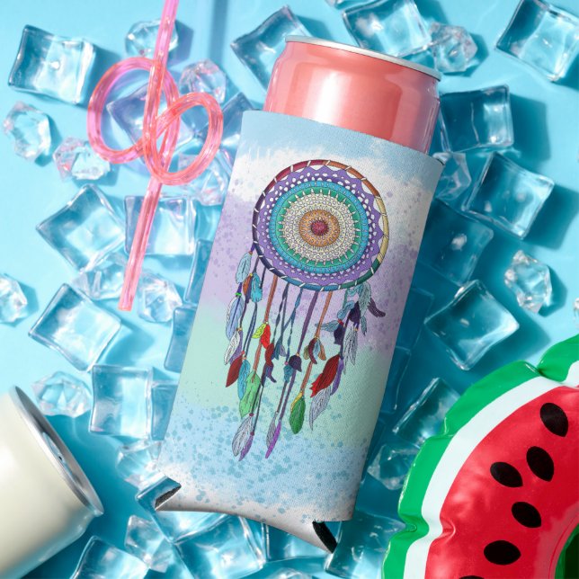 Personalized Colourful Hand Drawn Dreamcatcher  Seltzer Can Cooler (In Situ Summer)