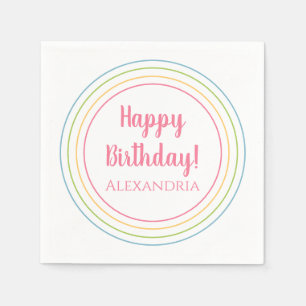 Personalized Colourful Happy Birthday Pastel Pink Napkin