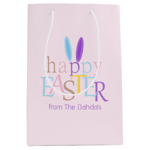 Personalized Colourful Happy Easter Bunny Ears Pin Medium Gift Bag