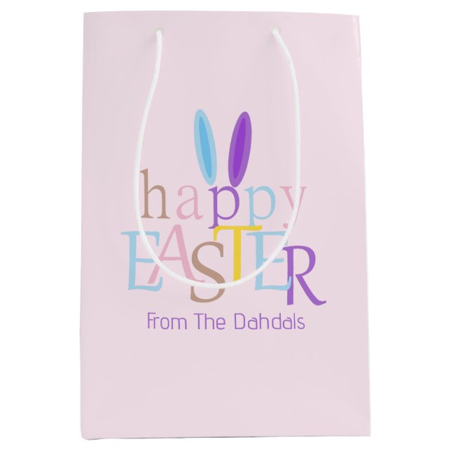 Personalized Colourful Happy Easter Bunny Ears Pin Medium Gift Bag (Front)