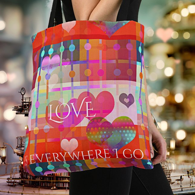 Personalized Colourful Heart Pattern Bag (Eye catching tote bag featuring a colorful pattern with hearts. Celebrate love on Valentine's Day)