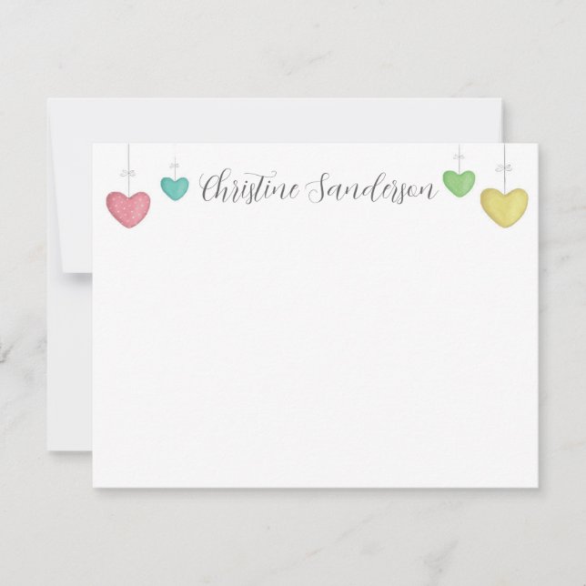 Personalized Colourful Hearts Note Card (Front)