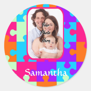 Personalized colourful jigsaw classic round sticker