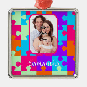 Personalized colourful jigsaw metal ornament