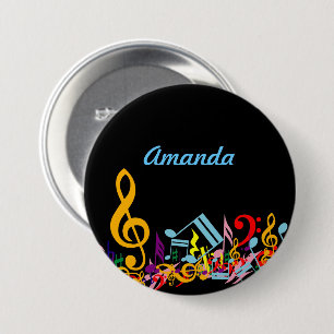 Personalized Colourful Jumbled Music Notes on Blac 3 Inch Round Button