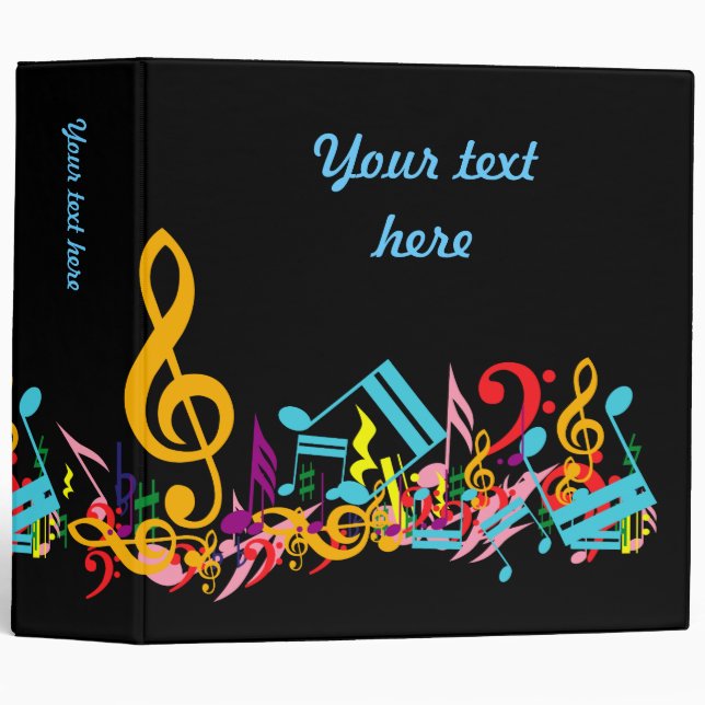 Personalized Colourful Jumbled Music Notes on Blac Binder (Front/Spine)