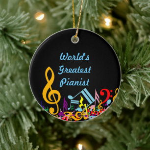 Personalized Colourful Jumbled Music Notes on Blac Ceramic Ornament