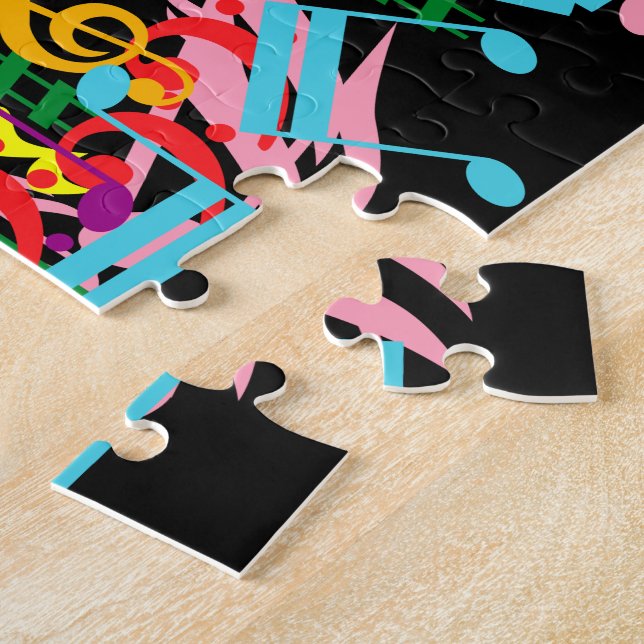 Personalized Colourful Jumbled Music Notes on Blac Jigsaw Puzzle (Side)