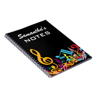 Personalized Colourful Jumbled Music Notes on Blac Notebook