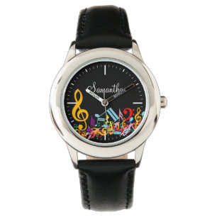 Personalized Colourful Jumbled Music Notes on Blac Watch