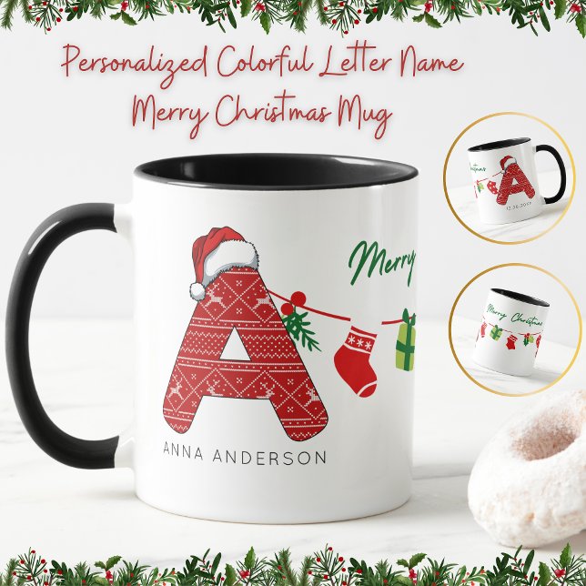 Personalized Colourful Letter Name Merry Christmas Mug (Creator Uploaded)