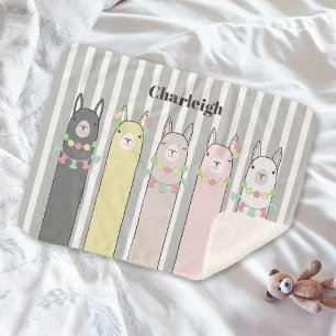Personalized Colourful Llamas Cute Animal Kids Sherpa Blanket