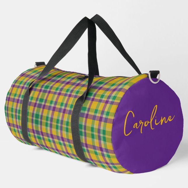 personalized Colourful Mardi Gras gingham patterne Duffle Bag (Left Corner)