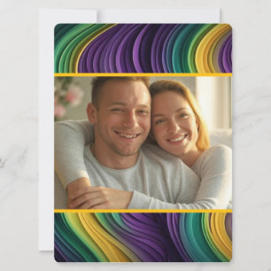 personalized Colourful Mardi Gras wave patterned Holiday Card