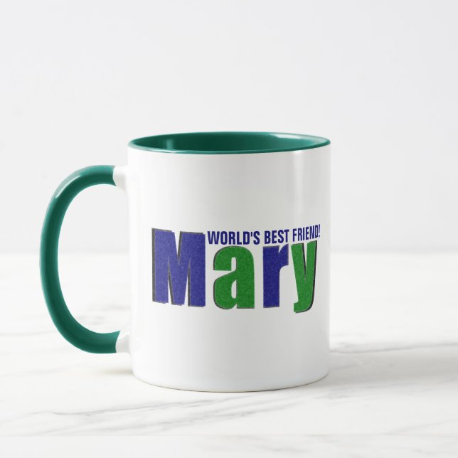 Personalized Colourful "Mary" Name, Green and Blue Mug (Left)