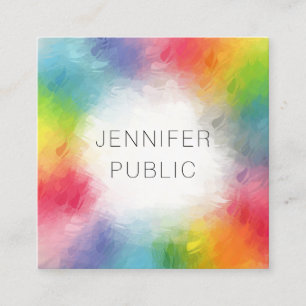 Personalized Colourful Modern Abstract Rainbow Square Business Card