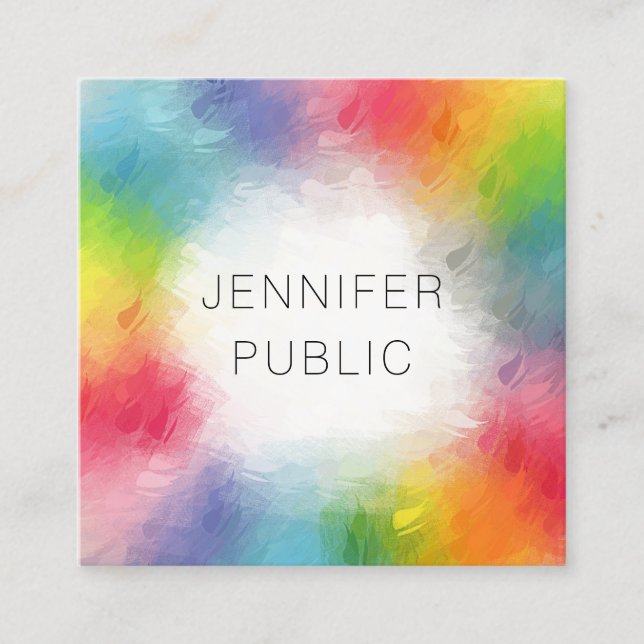 Personalized Colourful Modern Abstract Rainbow Square Business Card (Front)