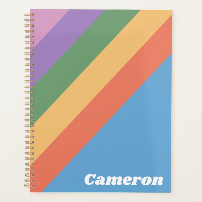 Personalized Colourful Modern Geometric Retro Name Planner (Front)