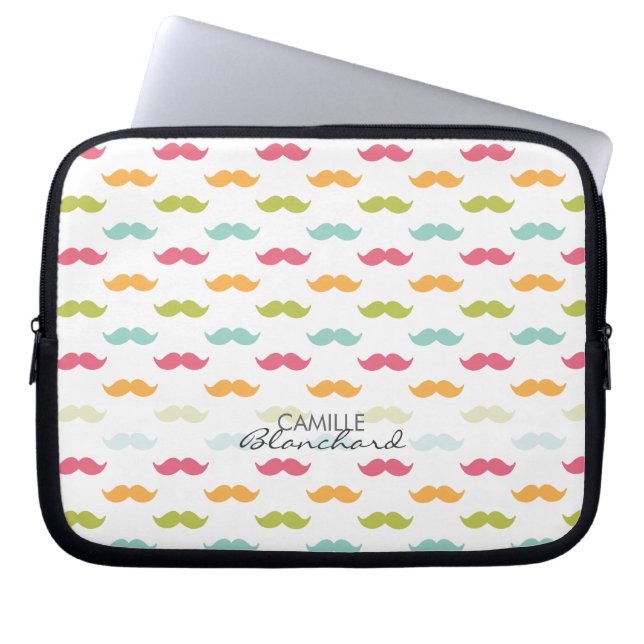Personalized Colourful Moustache Lovers Laptop Sleeve (Front)