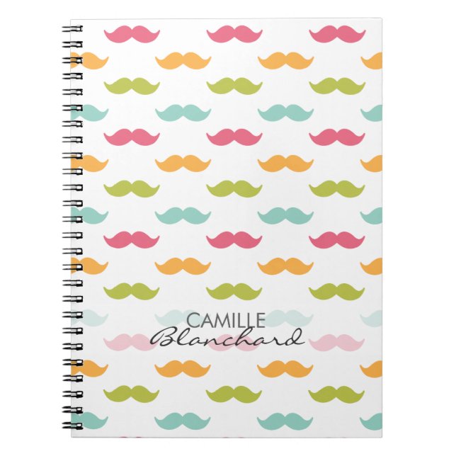 Personalized Colourful Moustache Lovers Notebook (Front)