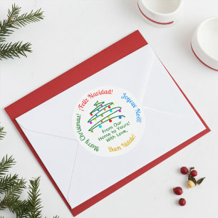Personalized Colourful Multilingual Merry Christma Classic Round Sticker