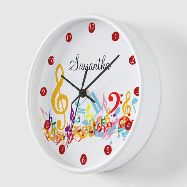 Personalized Colourful Musical Notes Wall Clock (Angle)
