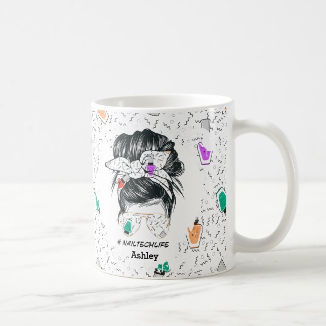 Personalized Colourful Nail Tech Life Fun  Coffee Mug (Right)