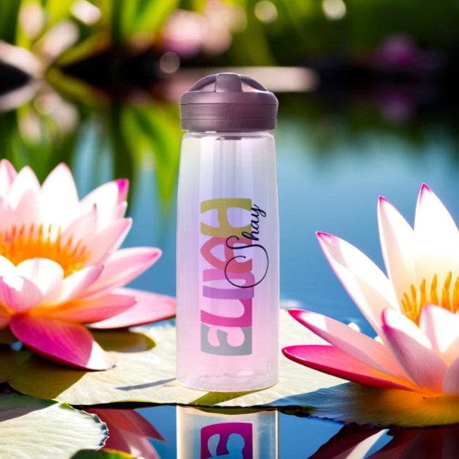 Personalized Colourful Name Pink Blue Violet Text Water Bottle (Modern personalized colorful name water bottle)