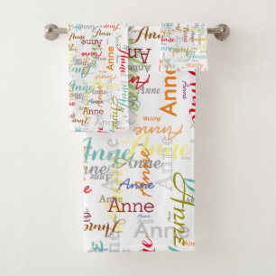 Personalized Colourful Names stamped allover  Bath Towel Set