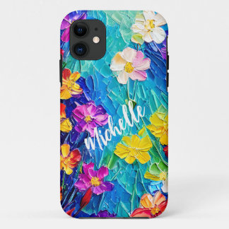 Personalized Colourful Oil Painting Flowers iPhone 11 Case