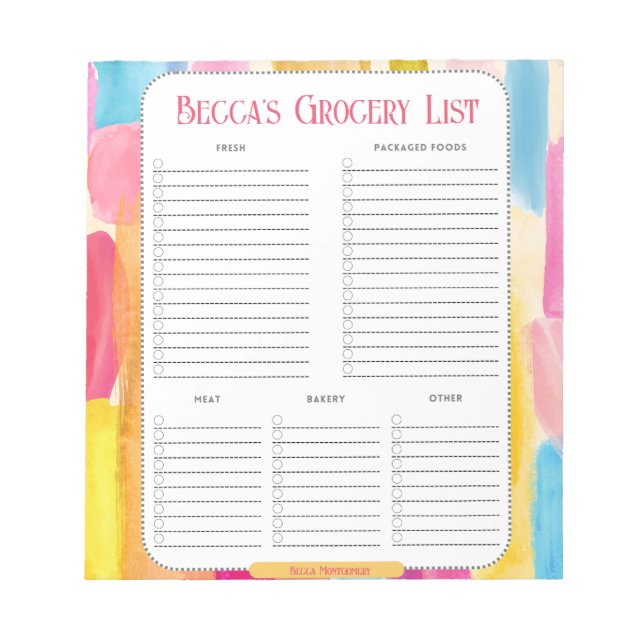 Personalized Colourful Paint Grocery List Notepad (Front)