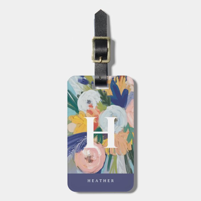 Personalized Colourful Painted Florals Luggage Tag (Front Vertical)