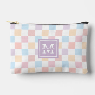 Personalized Colourful Pastel Chequered Pattern Accessory Pouch