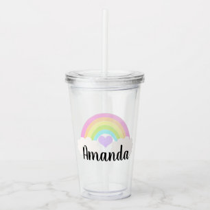 Personalized Colourful Pastel Watercolor Rainbow Acrylic Tumbler