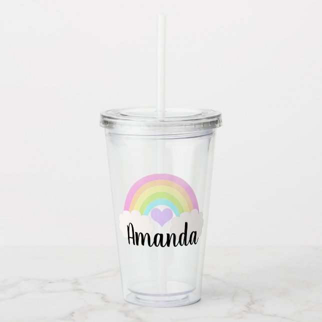 Personalized Colourful Pastel Watercolor Rainbow Acrylic Tumbler (Front)