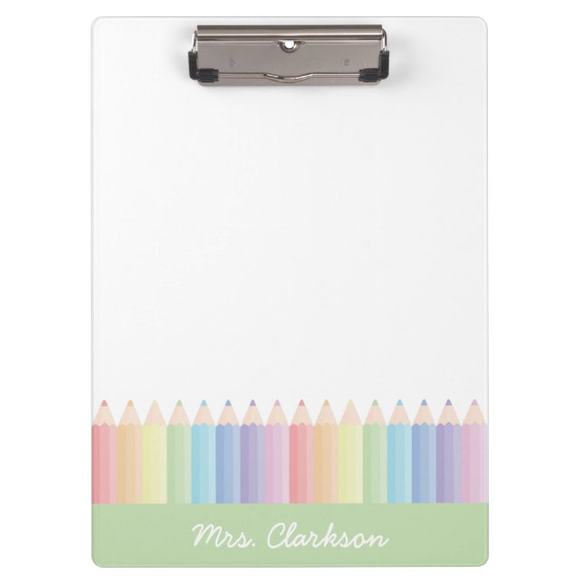 Personalized Colourful Pencil Rainbow Teacher Clipboard (Front)