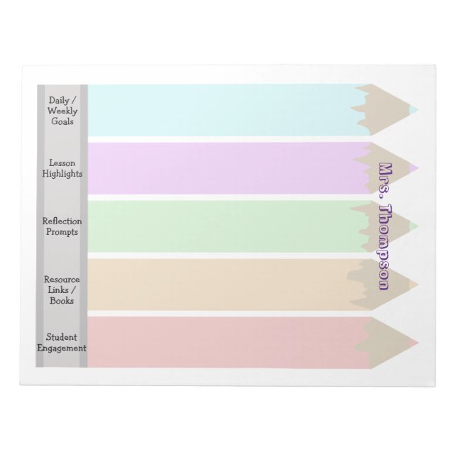 Personalized Colourful Pencils Teacher's Notepad (Front)