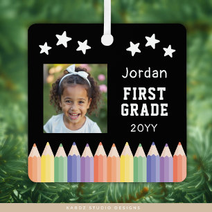 Personalized Colourful Photo First Grade Keepsake Metal Ornament