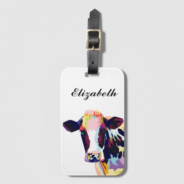 Personalized Colourful Pop Art Cow Luggage Tag (Front Vertical)