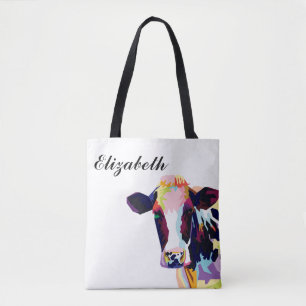Personalized Colourful Pop Art Cow Tote Bag