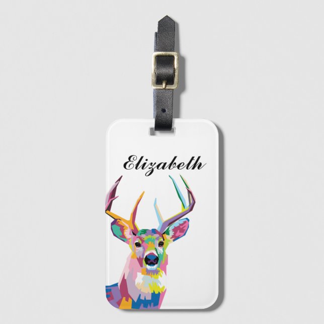 Personalized Colourful Pop Art Deer Luggage Tag (Front Vertical)