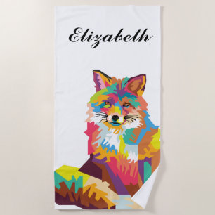 Personalized Colourful Pop Art Fox Beach Towel