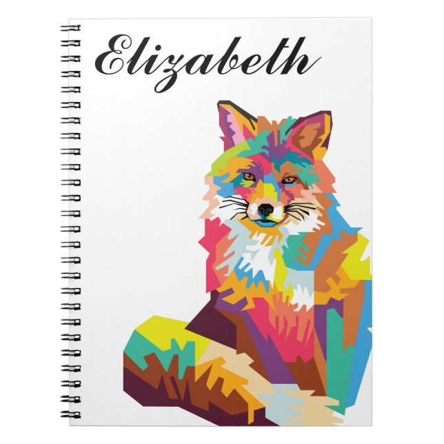 Personalized Colourful Pop Art Fox Notebook (Front)