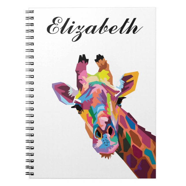 Personalized Colourful Pop Art Giraffe Notebook (Front)