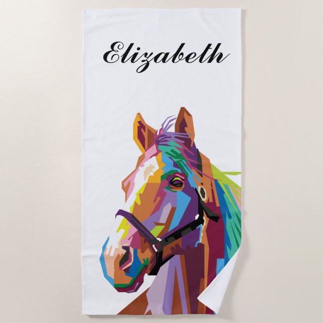 Personalized Colourful Pop Art Horse Beach Towel (Front)