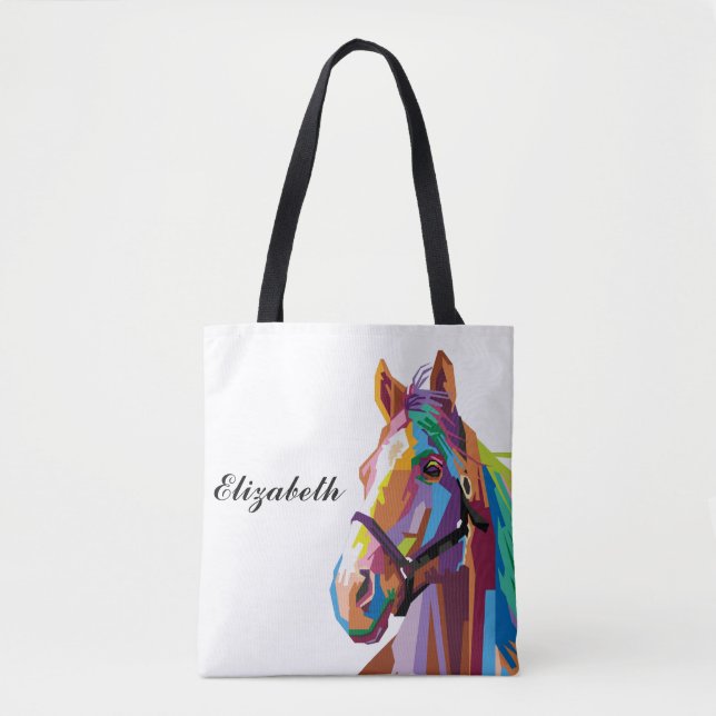 Personalized Colourful Pop Art Horse Tote Bag (Front)