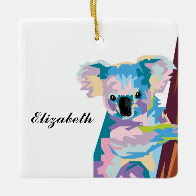 Personalized Colourful Pop Art Koala Ceramic Ornament (Front)