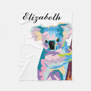 Personalized Colourful Pop Art Koala Fleece Blanket