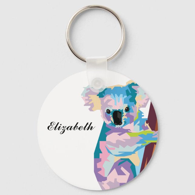 Personalized Colourful Pop Art Koala Keychain (Front)