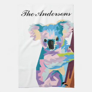 Personalized Colourful Pop Art Koala Kitchen Towel
